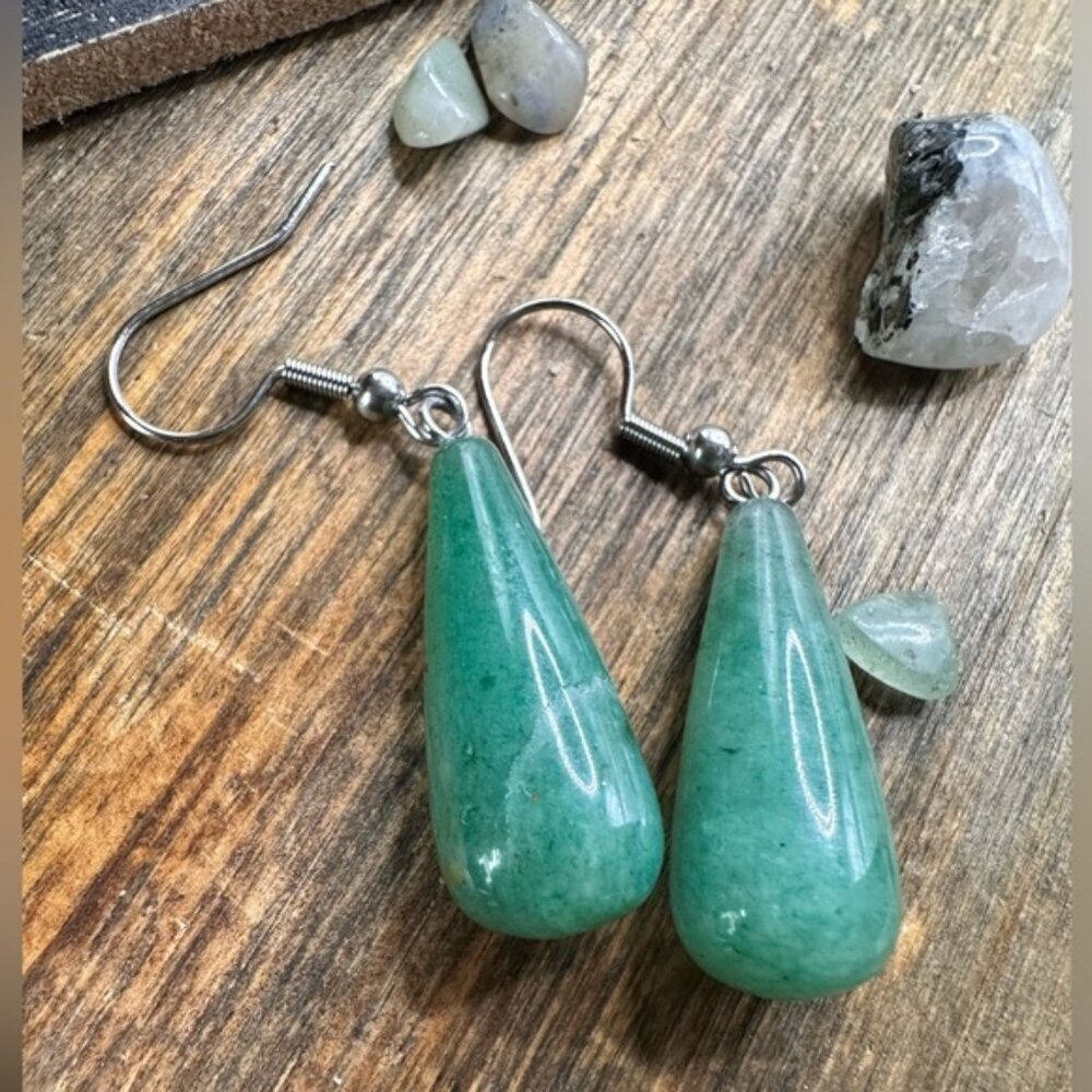 Aventurine big drops statement earrings /Clean Beauty Edit.
